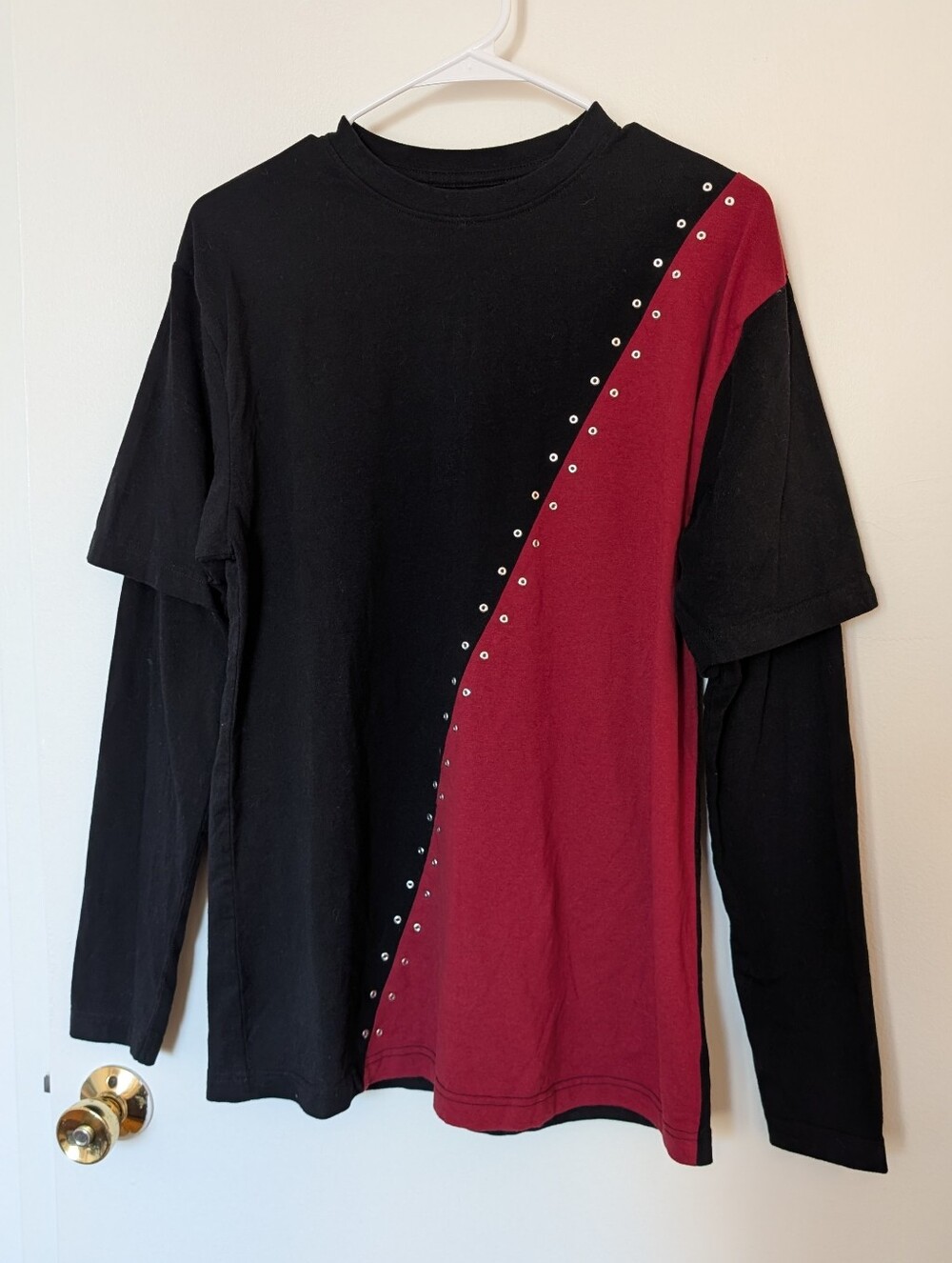 Hot Topic black & red long sleeve shirt with silver grommets